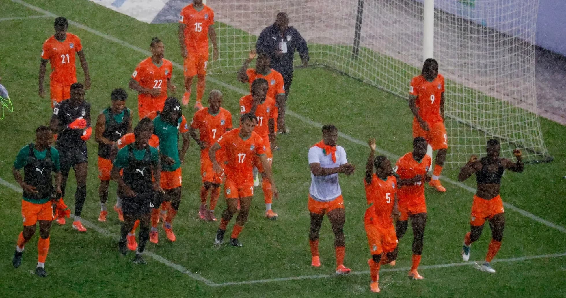 Ivory Coast team celebrating after match Ivory Coast team celebrating after match