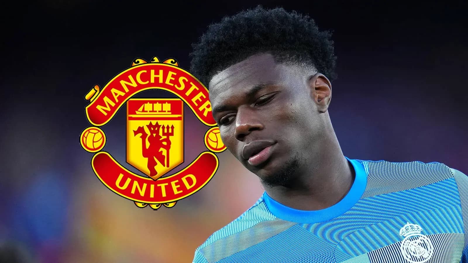 Player in jersey with Manchester United logo background Player in jersey with Manchester United logo background