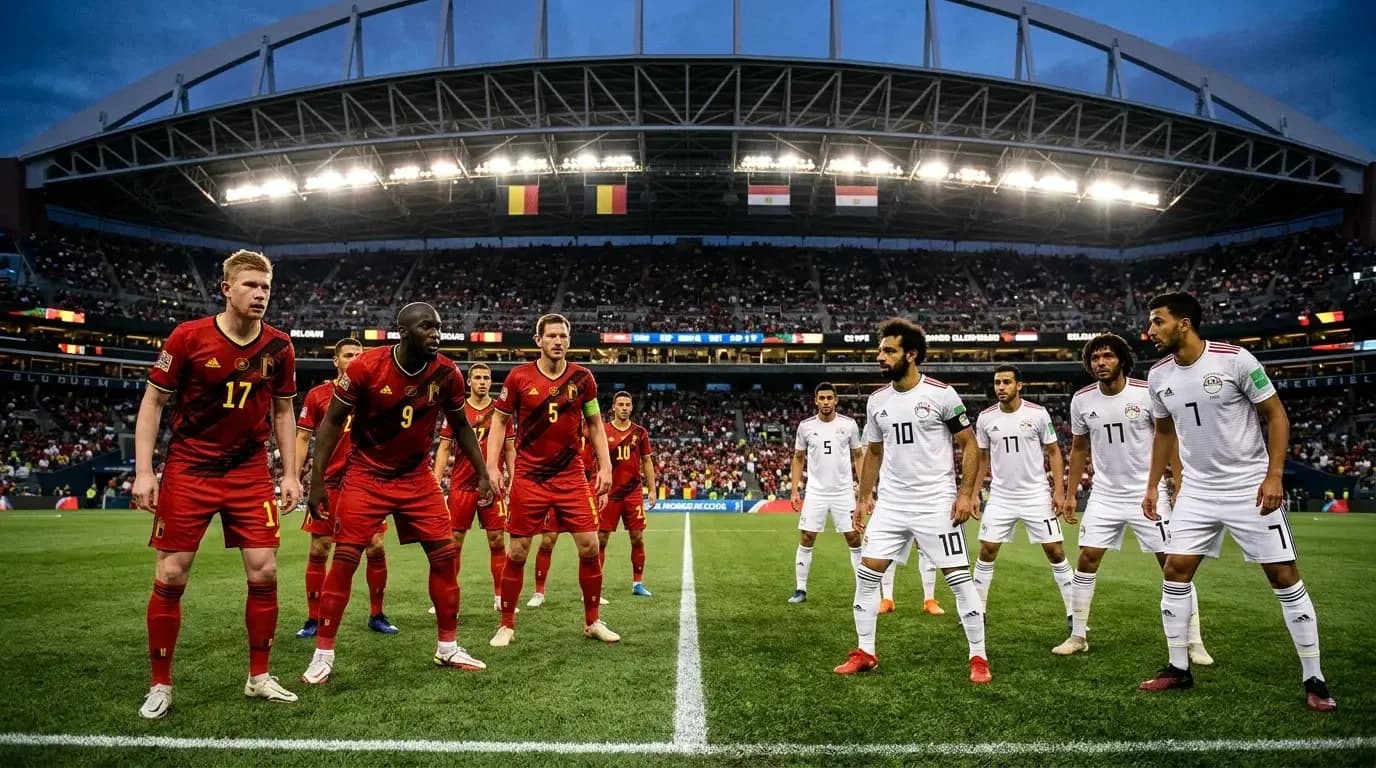 Belgium and Egypt players lined up for match Belgium and Egypt players lined up for match