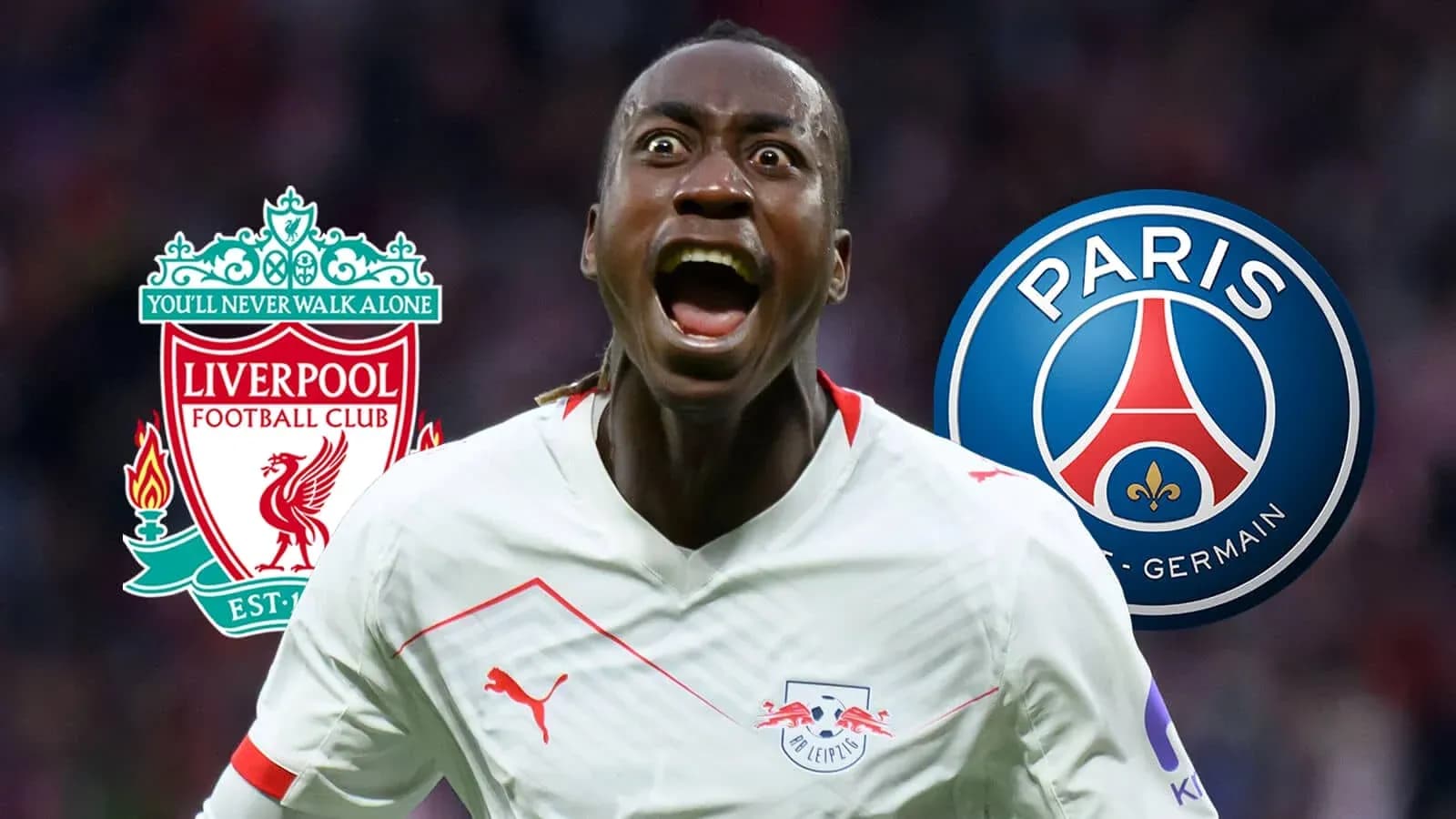 Player celebrating with club logos in background Player celebrating with club logos in background