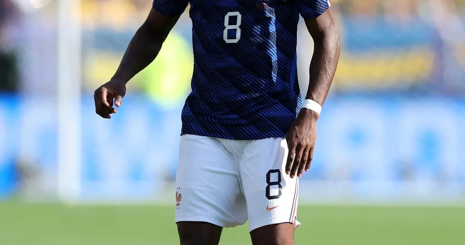 Player in France kit with ball during match Player in France kit with ball during match