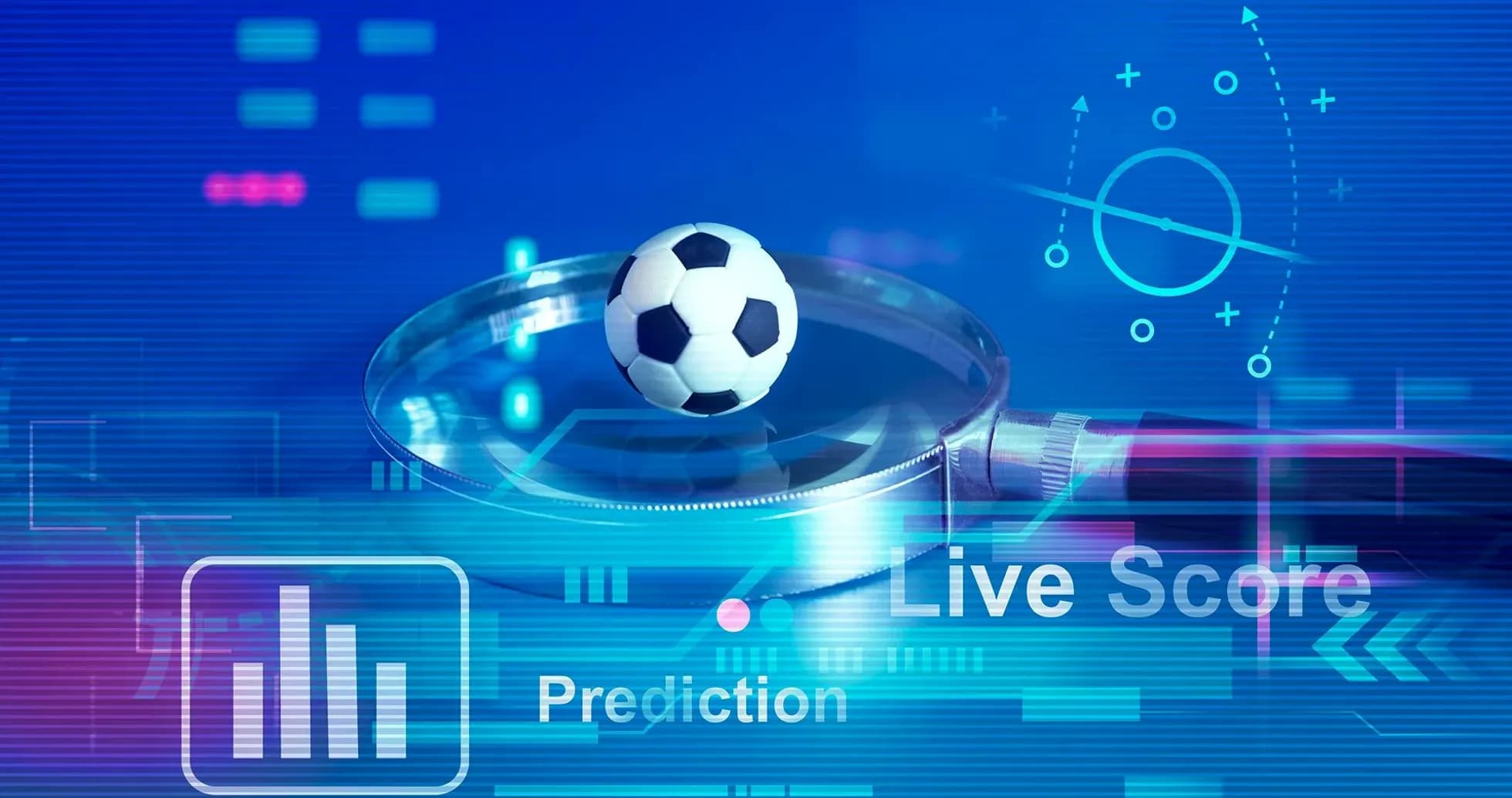 Magnifying glass with soccer ball and digital graphics Magnifying glass with soccer ball and digital graphics