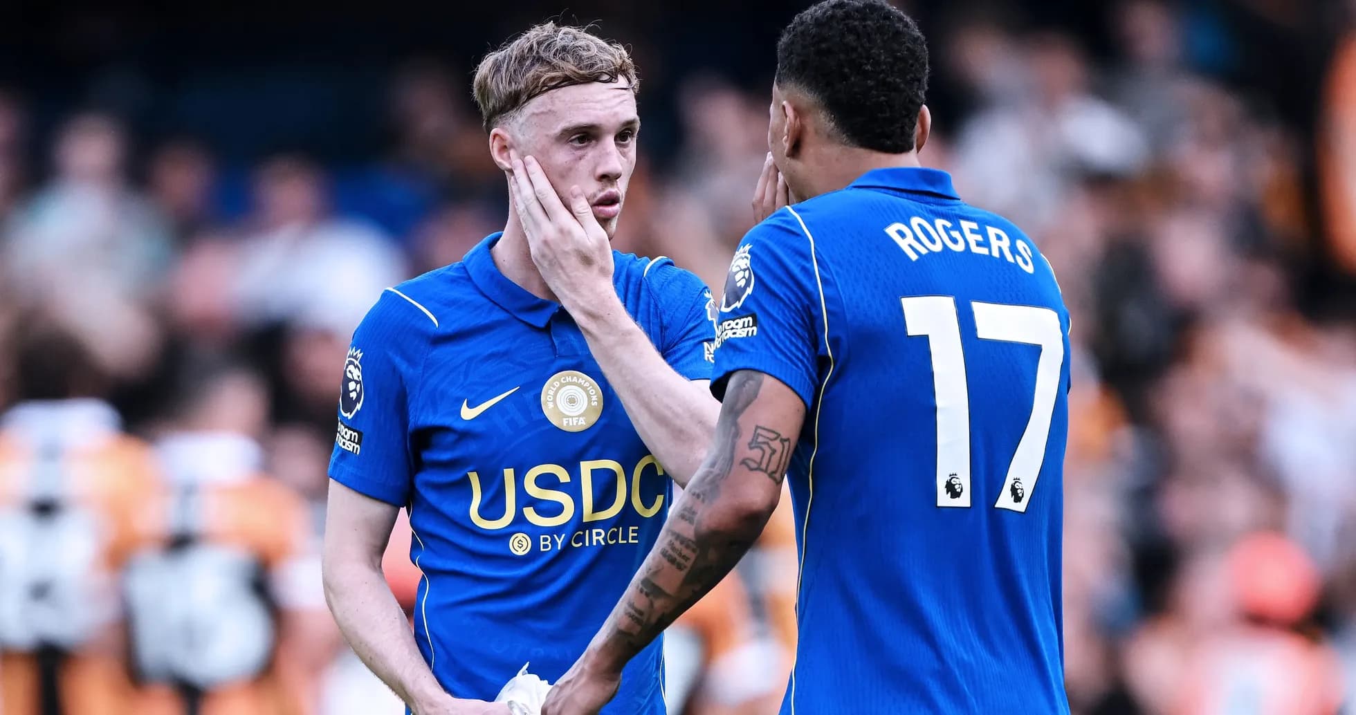 Two players discussing during a match moment Two players discussing during a match moment