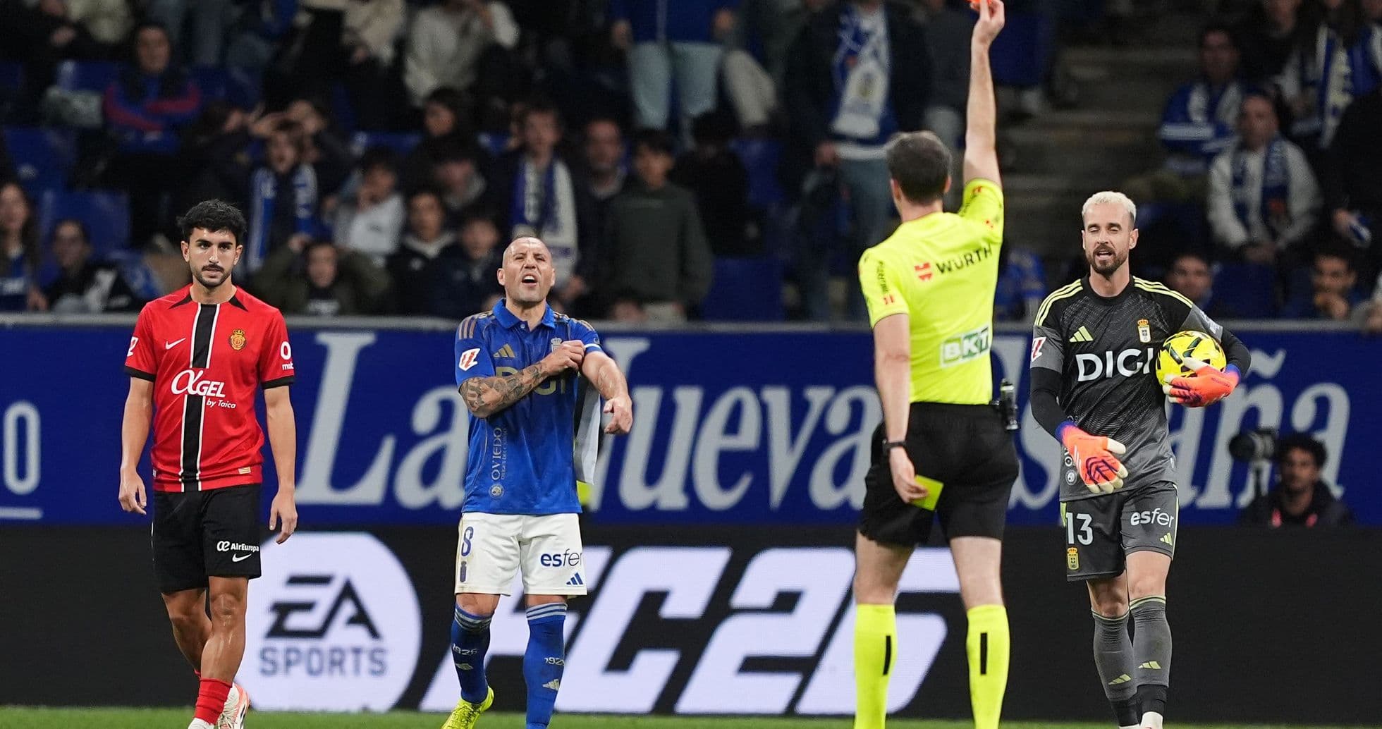 Red card shown during Mallorca vs Oviedo match Red card shown during Mallorca vs Oviedo match