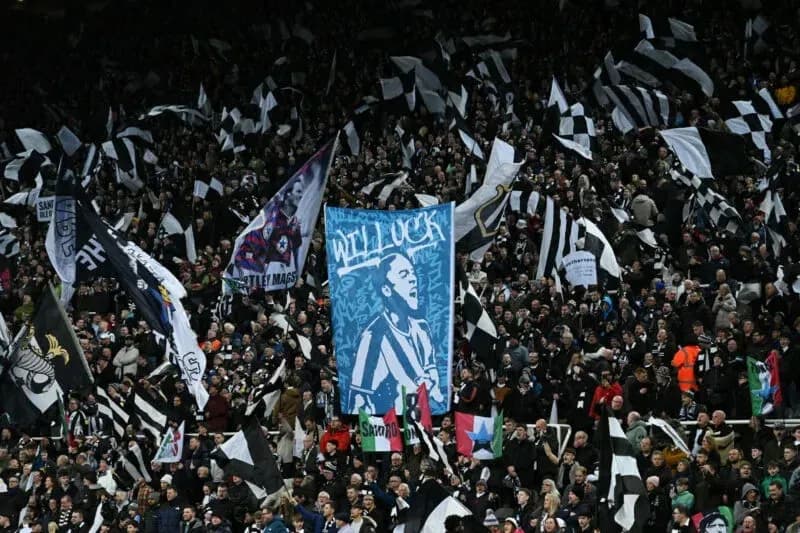 Fans waving flags and banners in stadium crowd Fans waving flags and banners in stadium crowd