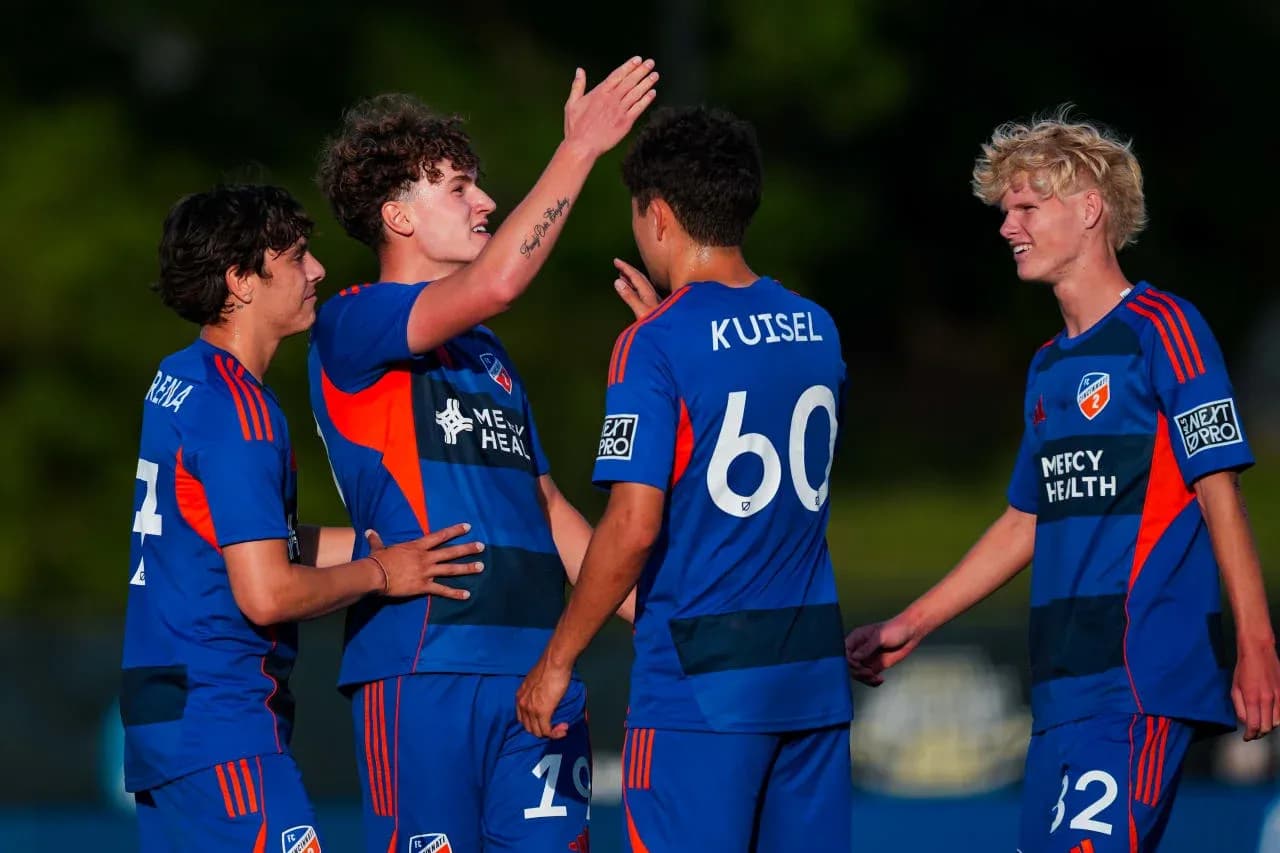 Players celebrating goal during FC Cincinnati II match Players celebrating goal during FC Cincinnati II match