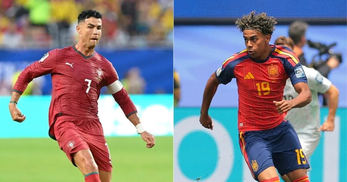 Cristiano Ronaldo and player in Spain kit during match Cristiano Ronaldo and player in Spain kit during match