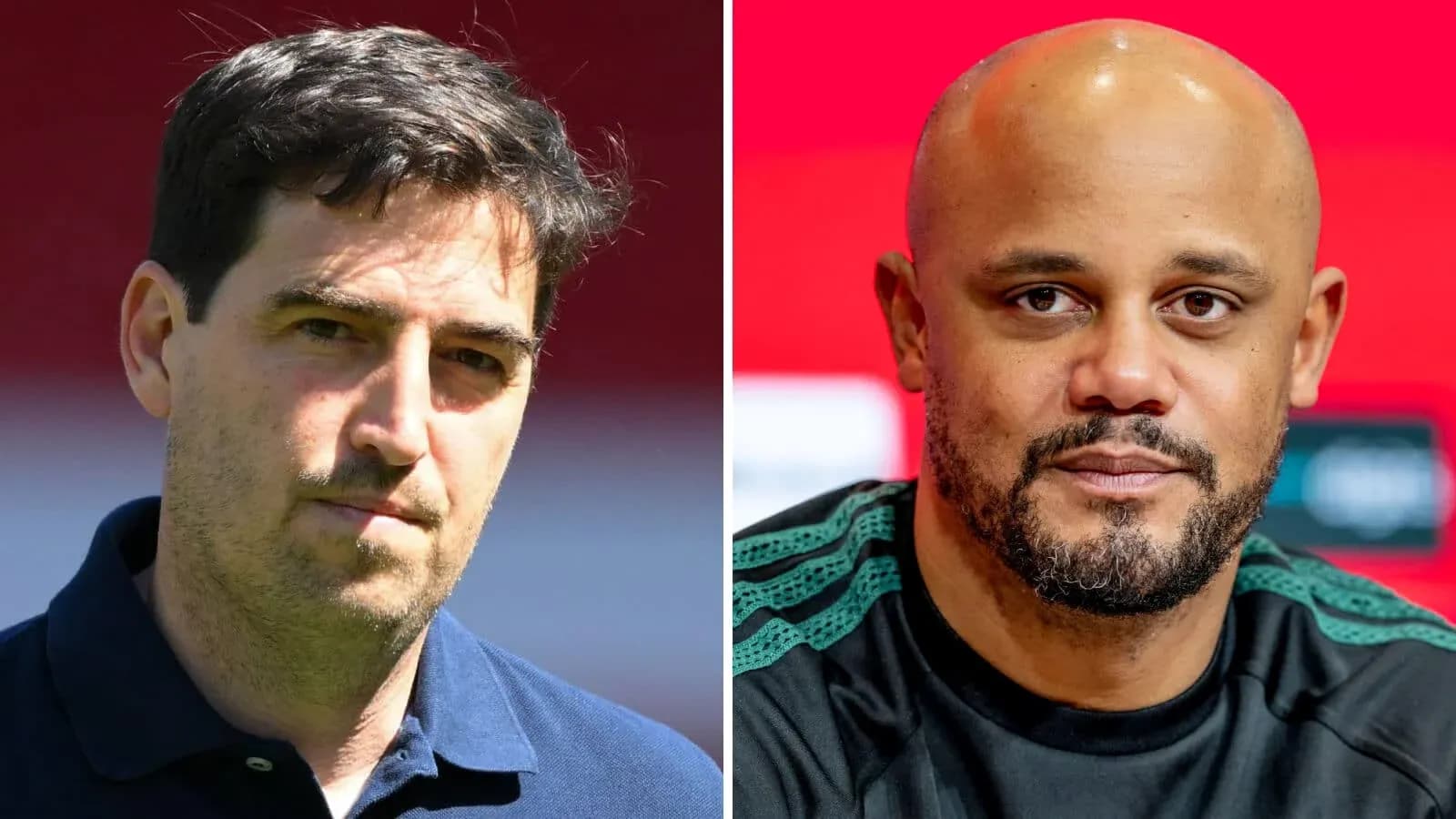 Two coaches posing for a split-screen photo Two coaches posing for a split-screen photo