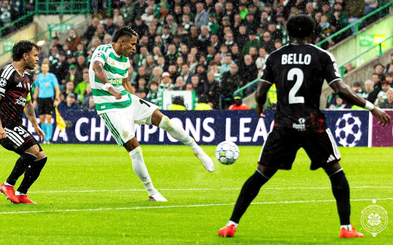 Celtic player kicking the ball in Champions League Celtic player kicking the ball in Champions League