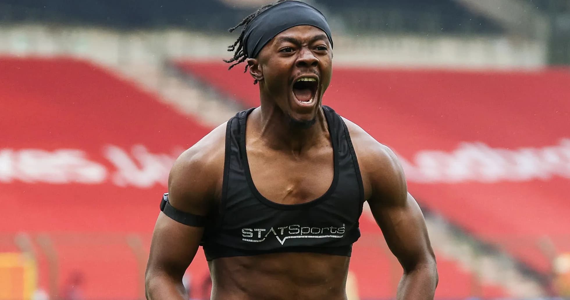 Athlete celebrating on the field during training Athlete celebrating on the field during training