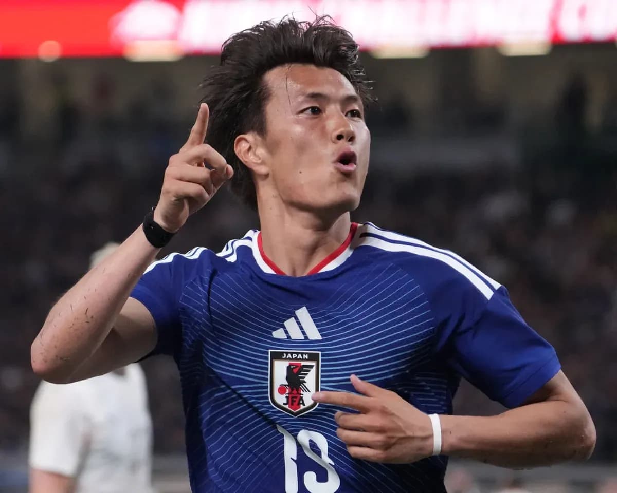 Japanese player celebrating during World Cup match Japanese player celebrating during World Cup match