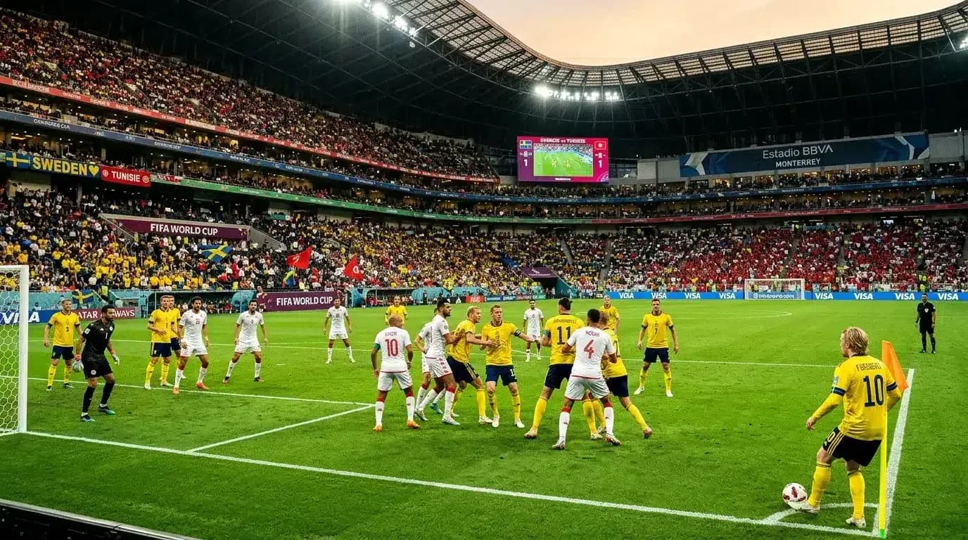 Sweden players preparing for a corner kick Sweden players preparing for a corner kick