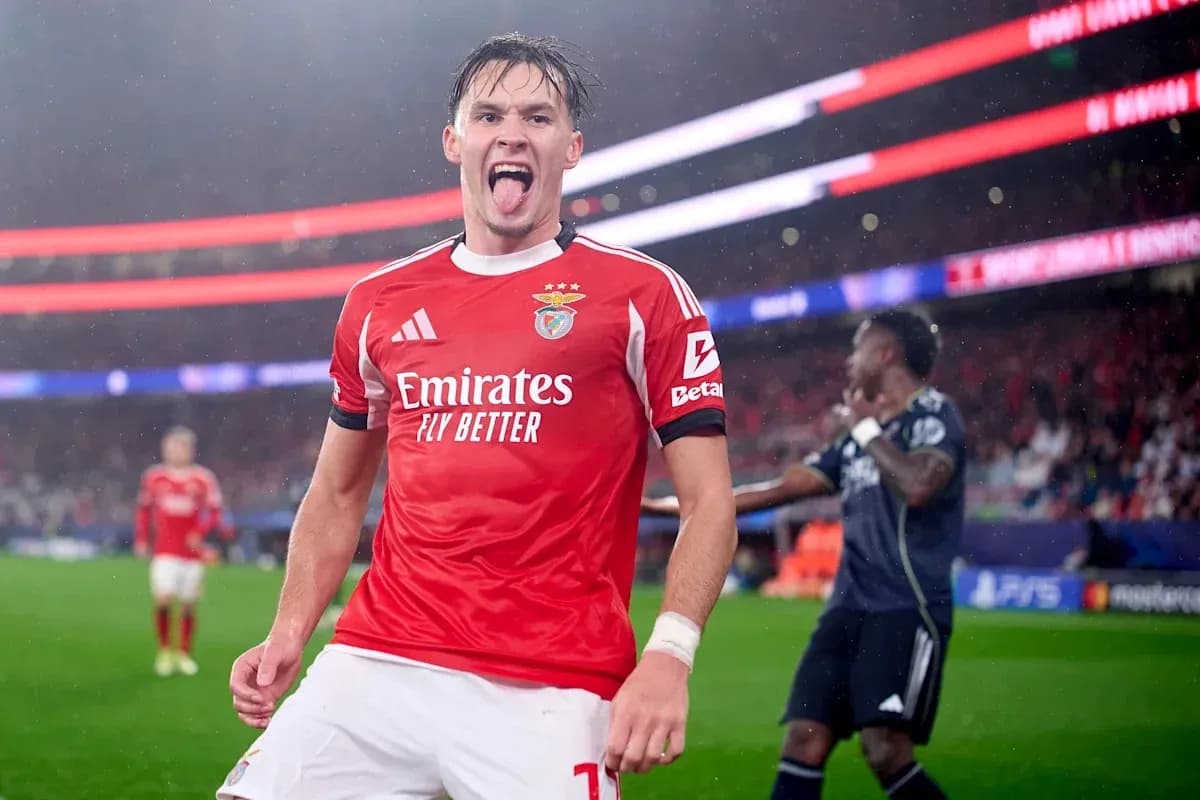 Benfica player celebrating during match in stadium Benfica player celebrating during match in stadium