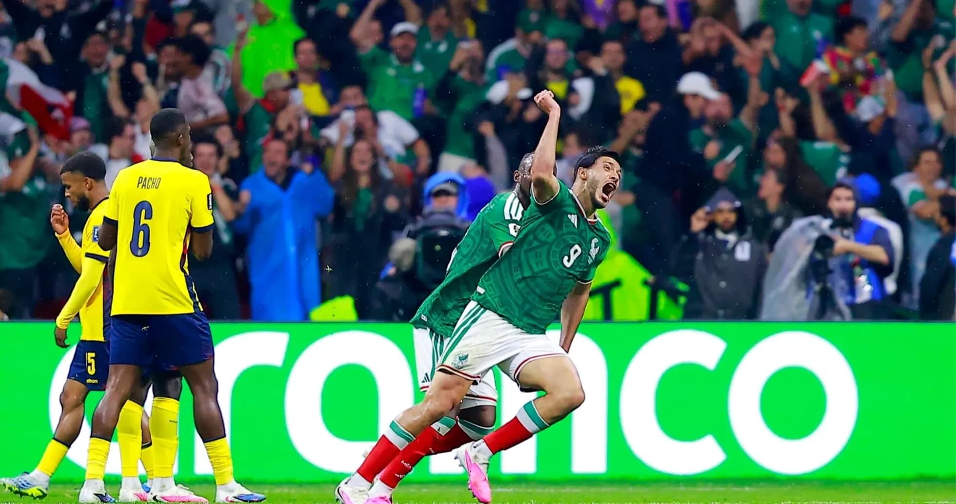 Mexican player celebrating a goal against Ecuador Mexican player celebrating a goal against Ecuador