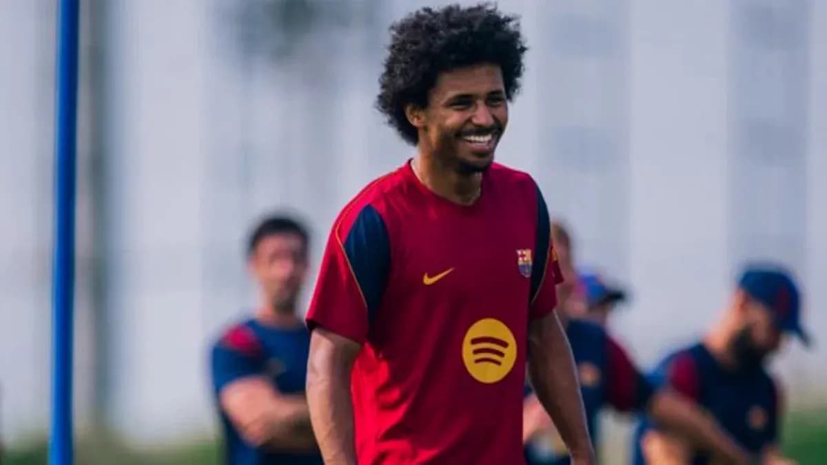 Player smiling during Barcelona training session Player smiling during Barcelona training session