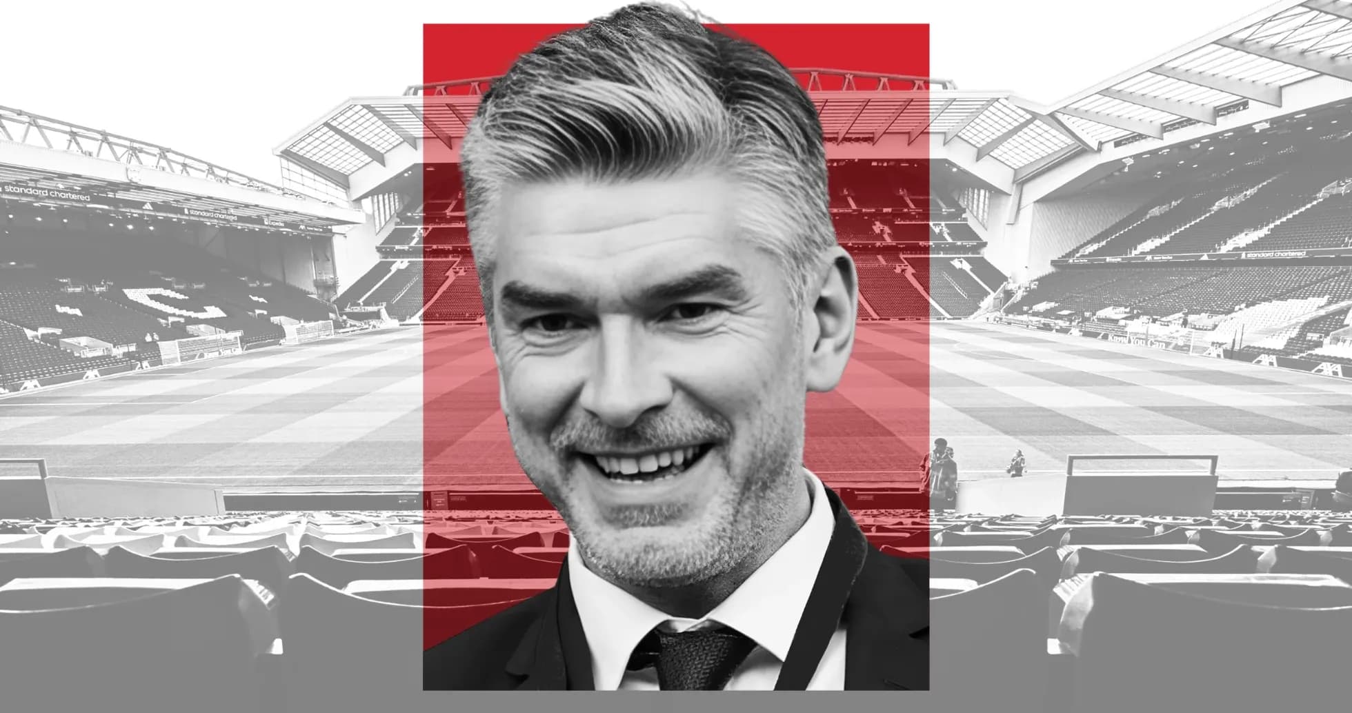 Man smiling in front of football stadium Man smiling in front of football stadium