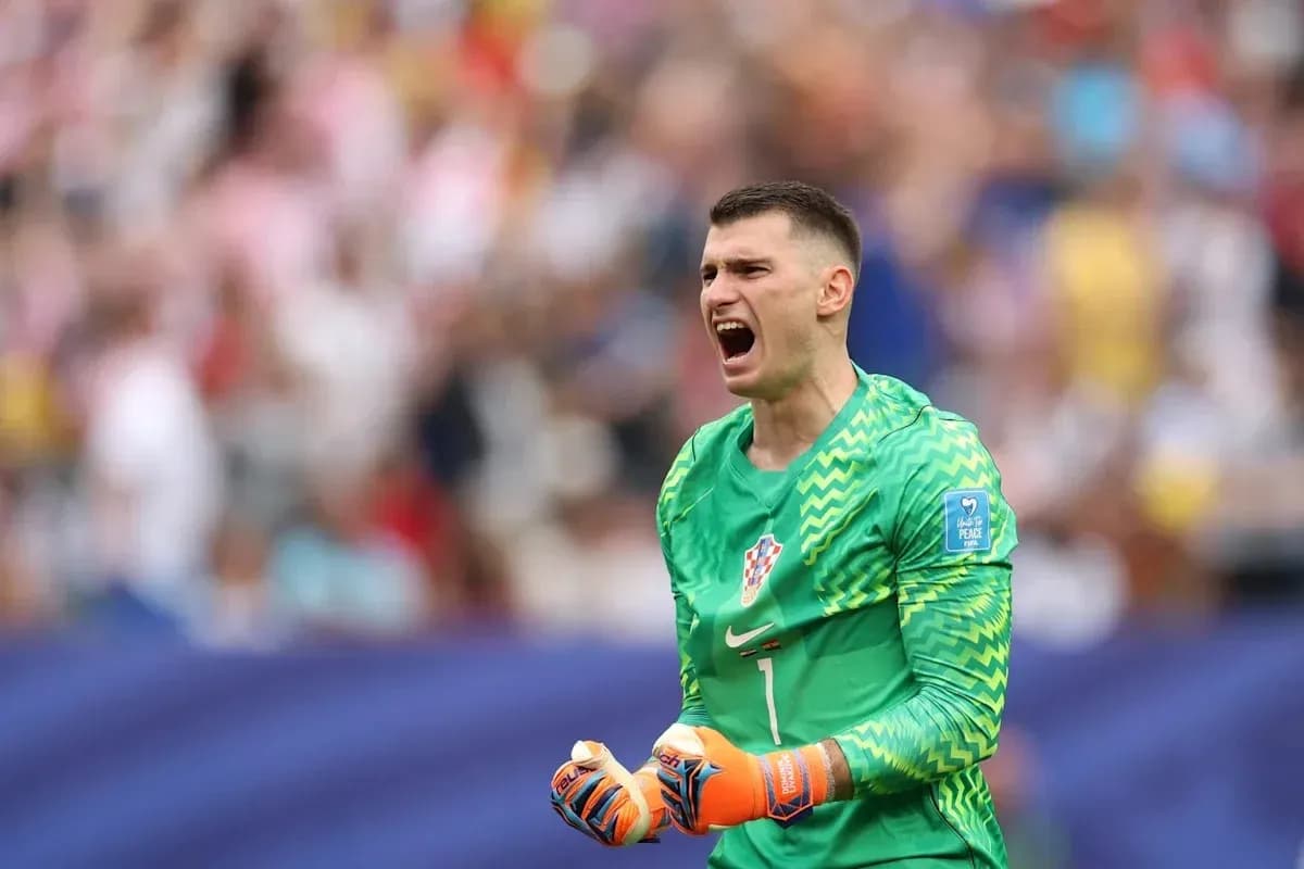 Goalkeeper celebrating during a match in Croatia kit Goalkeeper celebrating during a match in Croatia kit