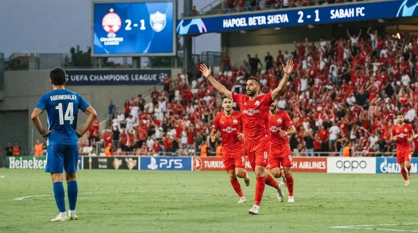 Hapoel Beer Sheva players celebrating goal against Sabah FC Hapoel Beer Sheva players celebrating goal against Sabah FC