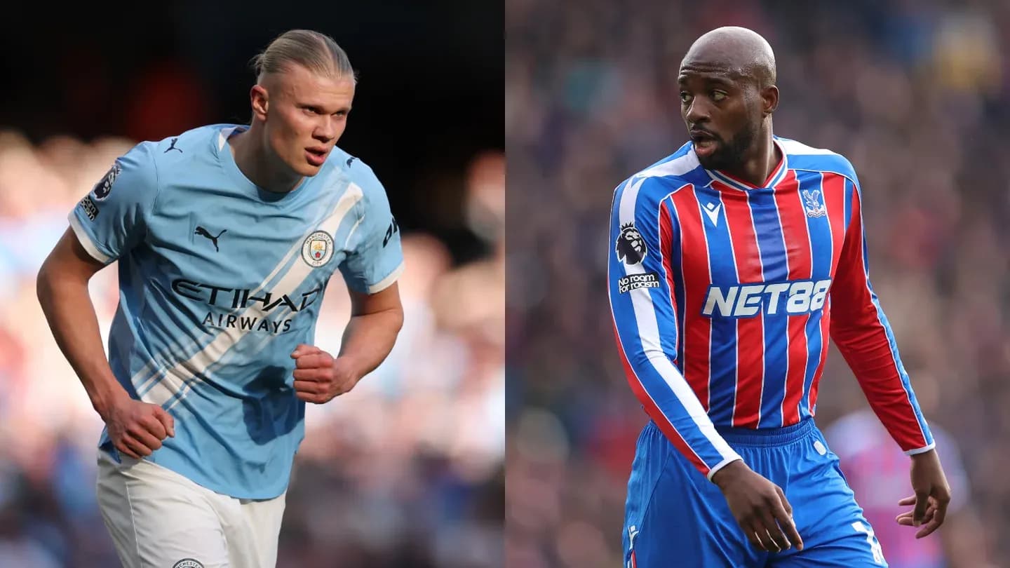Erling Haaland and Crystal Palace player during match Erling Haaland and Crystal Palace player during match