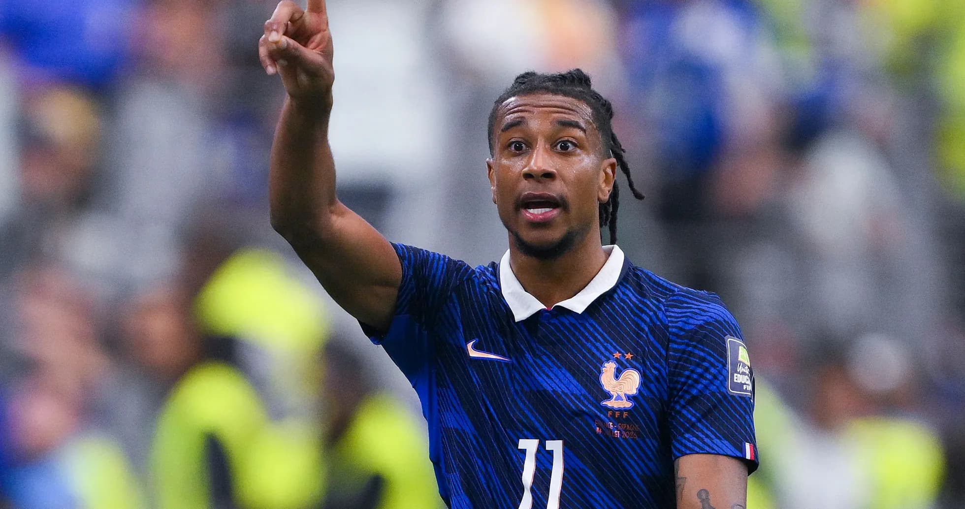 Player gesturing during international match for France Player gesturing during international match for France