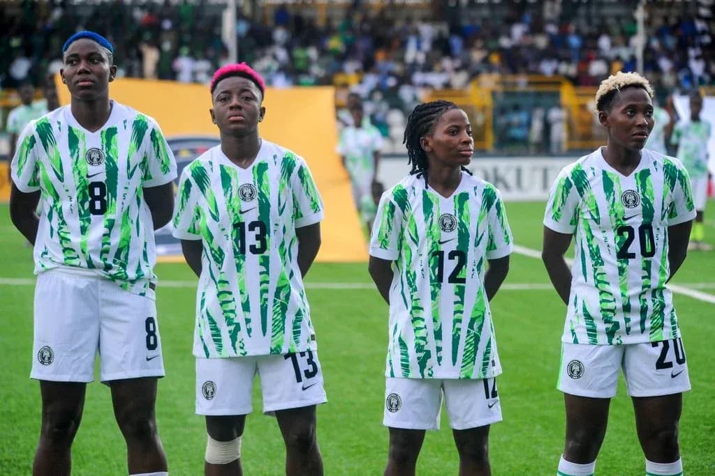 Four Nigerian players lined up before the match Four Nigerian players lined up before the match