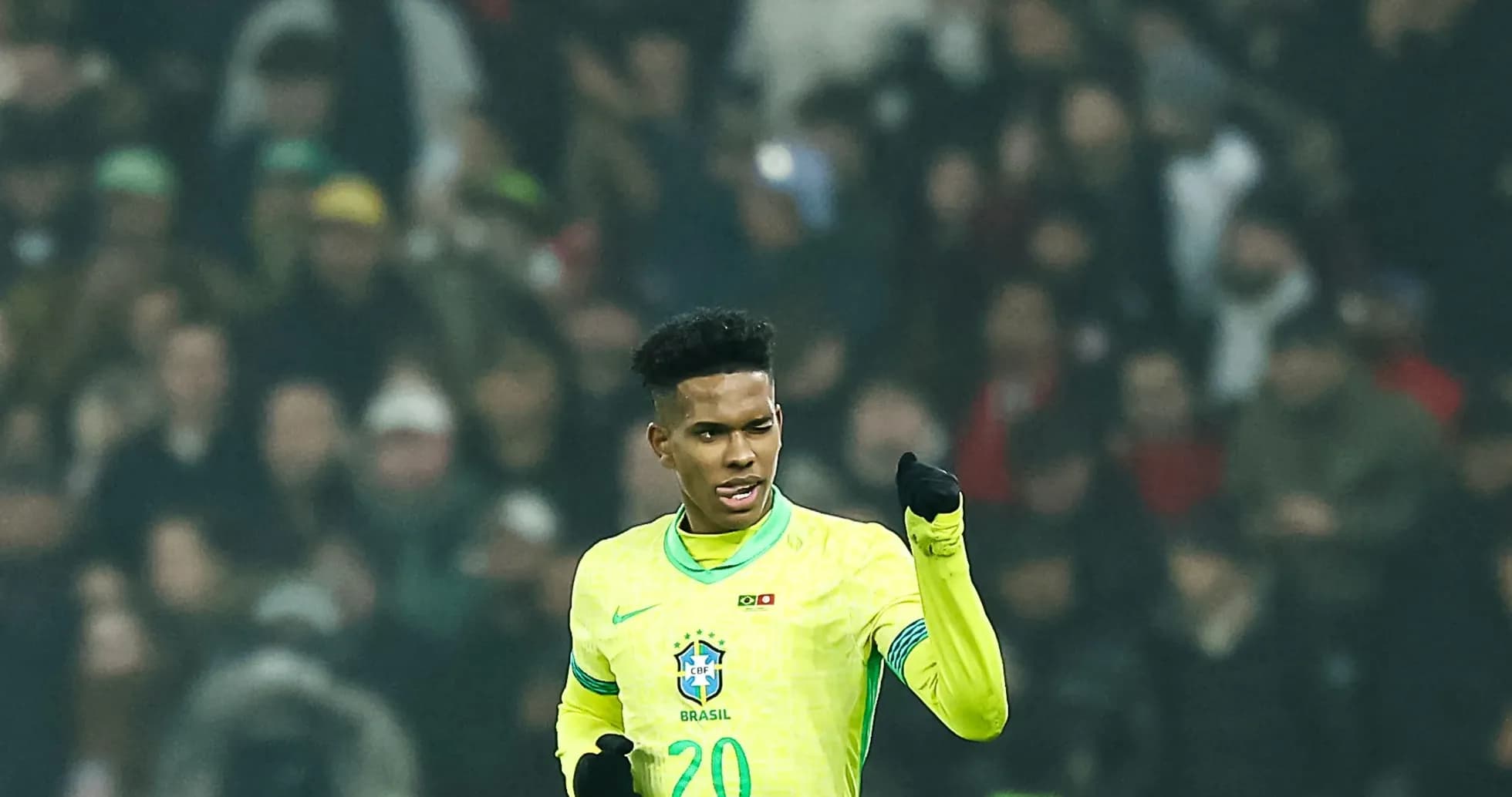 Player celebrating during a match for Brazil Player celebrating during a match for Brazil