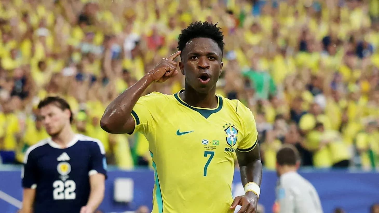 Brazilian player celebrating a goal during match Brazilian player celebrating a goal during match