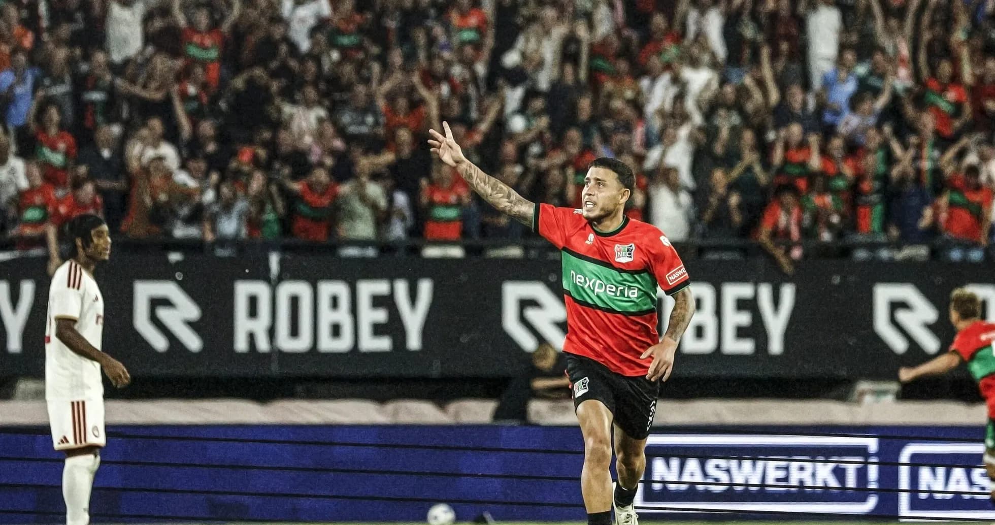 Player celebrating goal during NEC Nijmegen match Player celebrating goal during NEC Nijmegen match