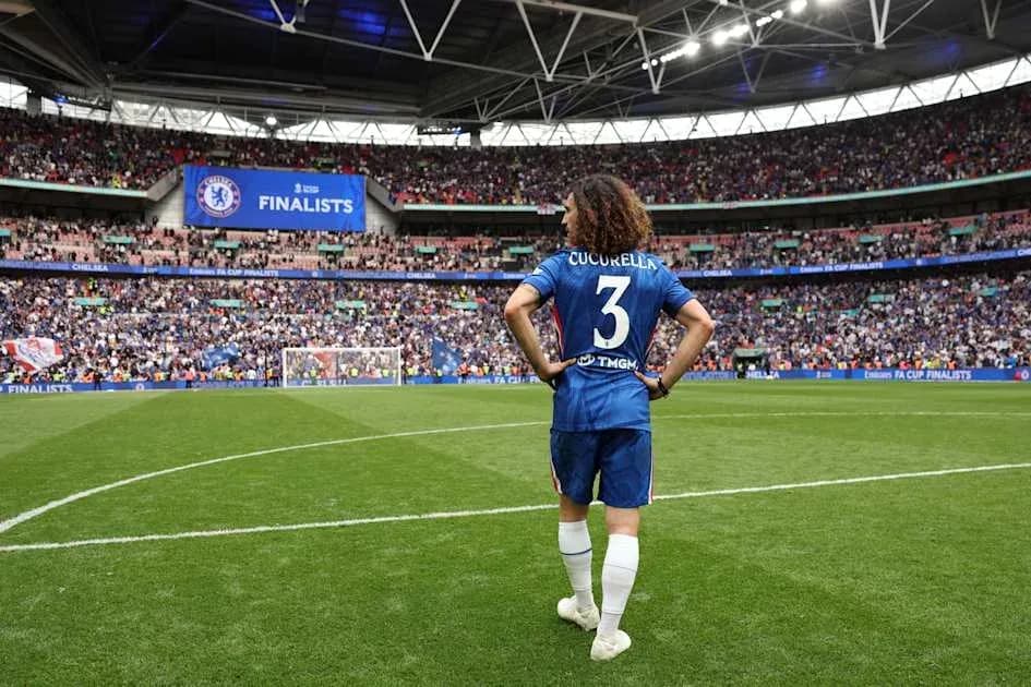 Cucurella on pitch at Wembley during final match Cucurella on pitch at Wembley during final match