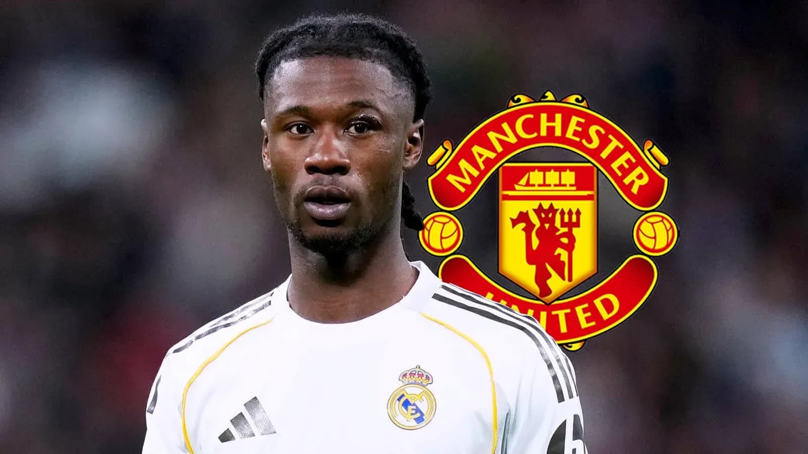 Player wearing Real Madrid jersey with Manchester United logo Player wearing Real Madrid jersey with Manchester United logo