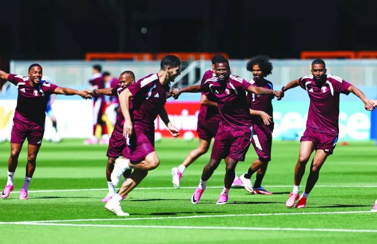 Qatar players training before World Cup match Qatar players training before World Cup match