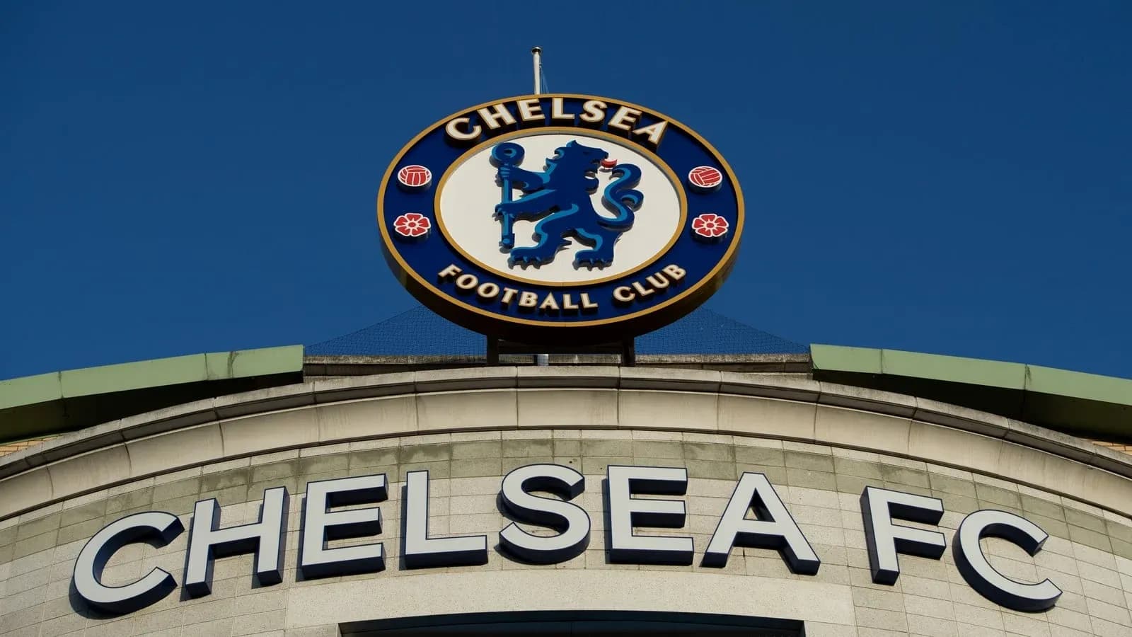 Chelsea FC club logo on stadium exterior Chelsea FC club logo on stadium exterior