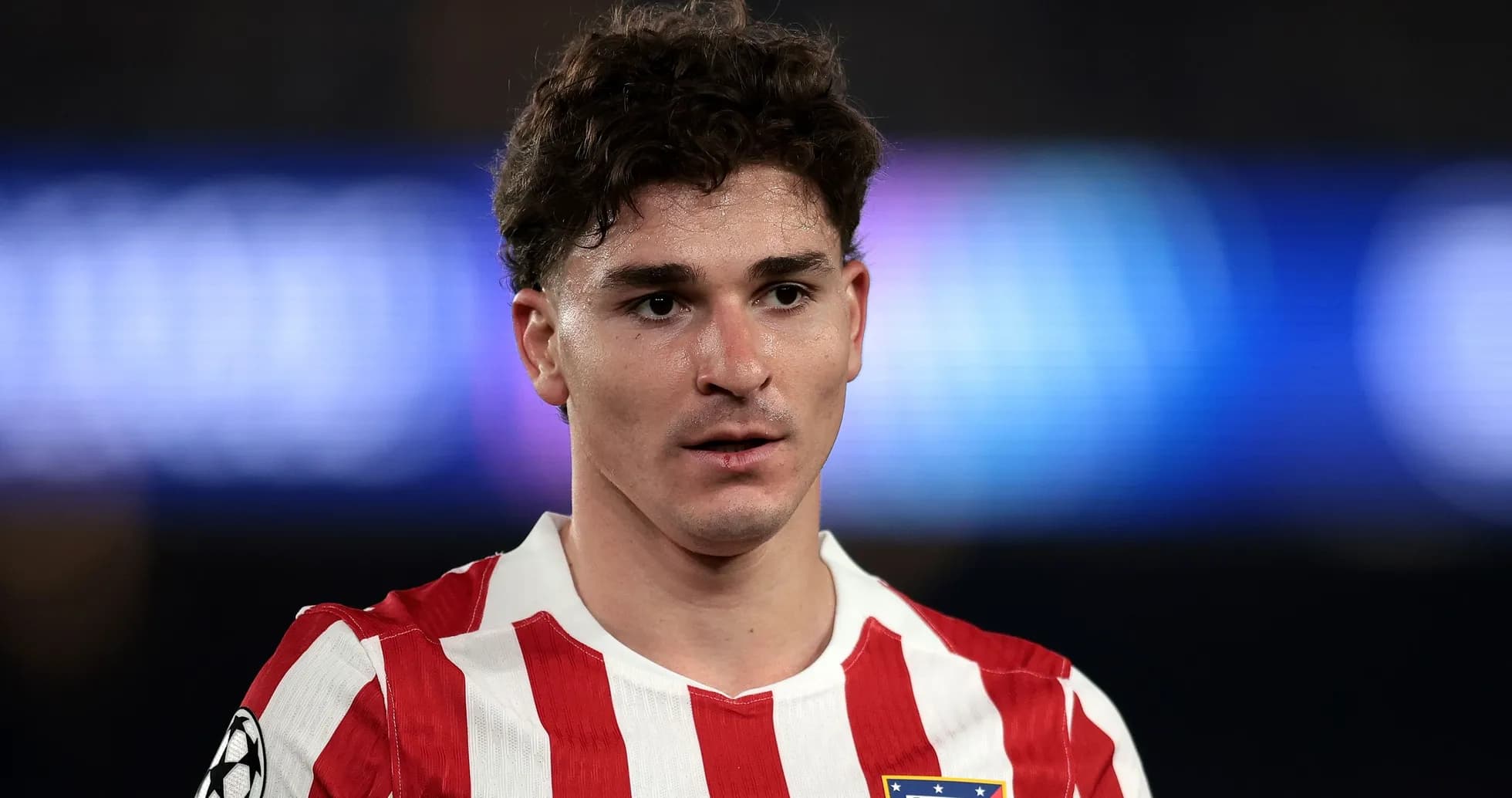 Player in Atletico Madrid jersey during match Player in Atletico Madrid jersey during match