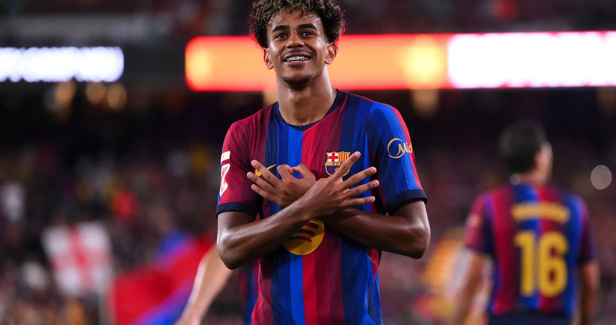 Barcelona player celebrating goal during match Barcelona player celebrating goal during match