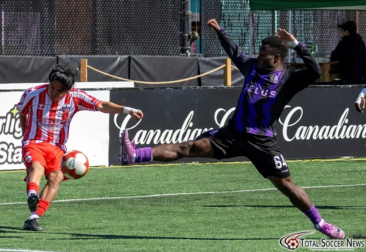 Player kicking ball during Atlético Ottawa match Player kicking ball during Atlético Ottawa match