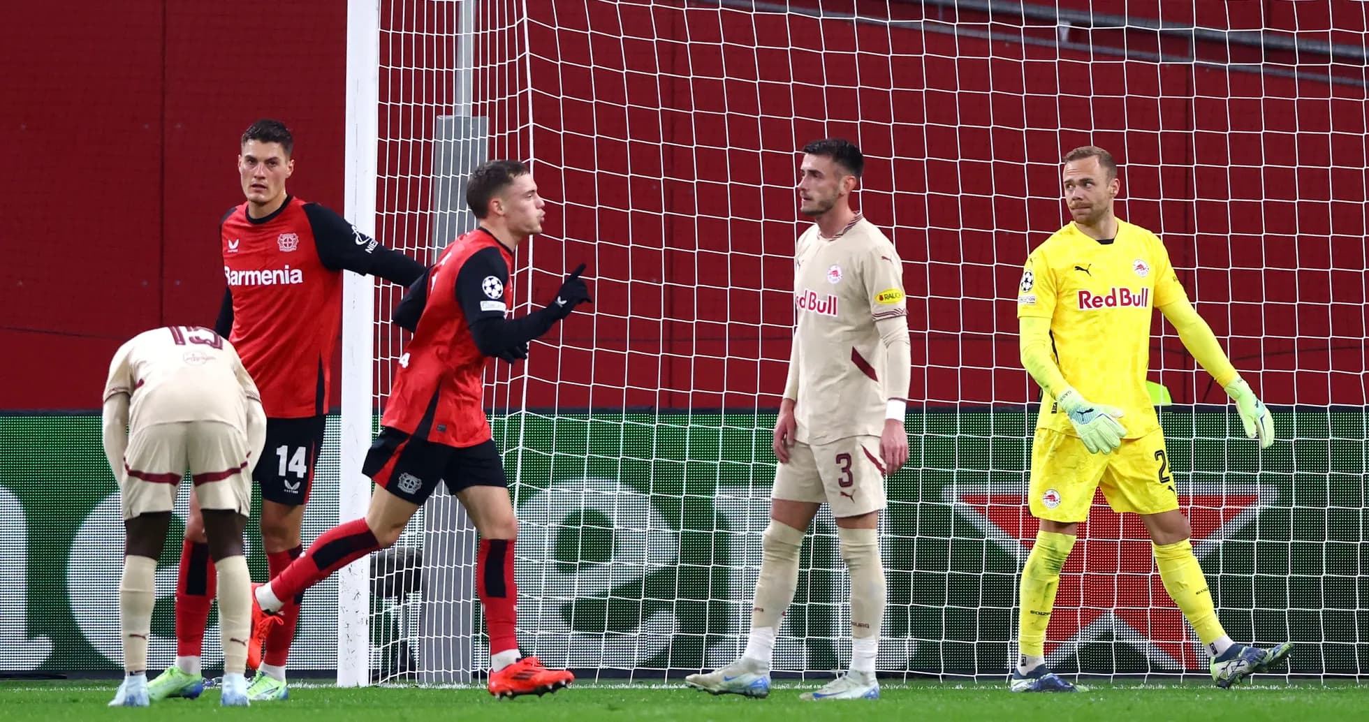 Players reacting after a goal in match Players reacting after a goal in match