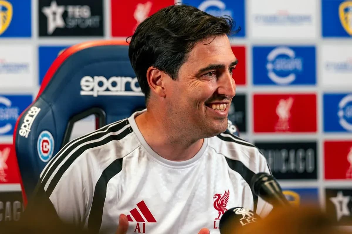Manager speaking at press conference for Liverpool FC Manager speaking at press conference for Liverpool FC