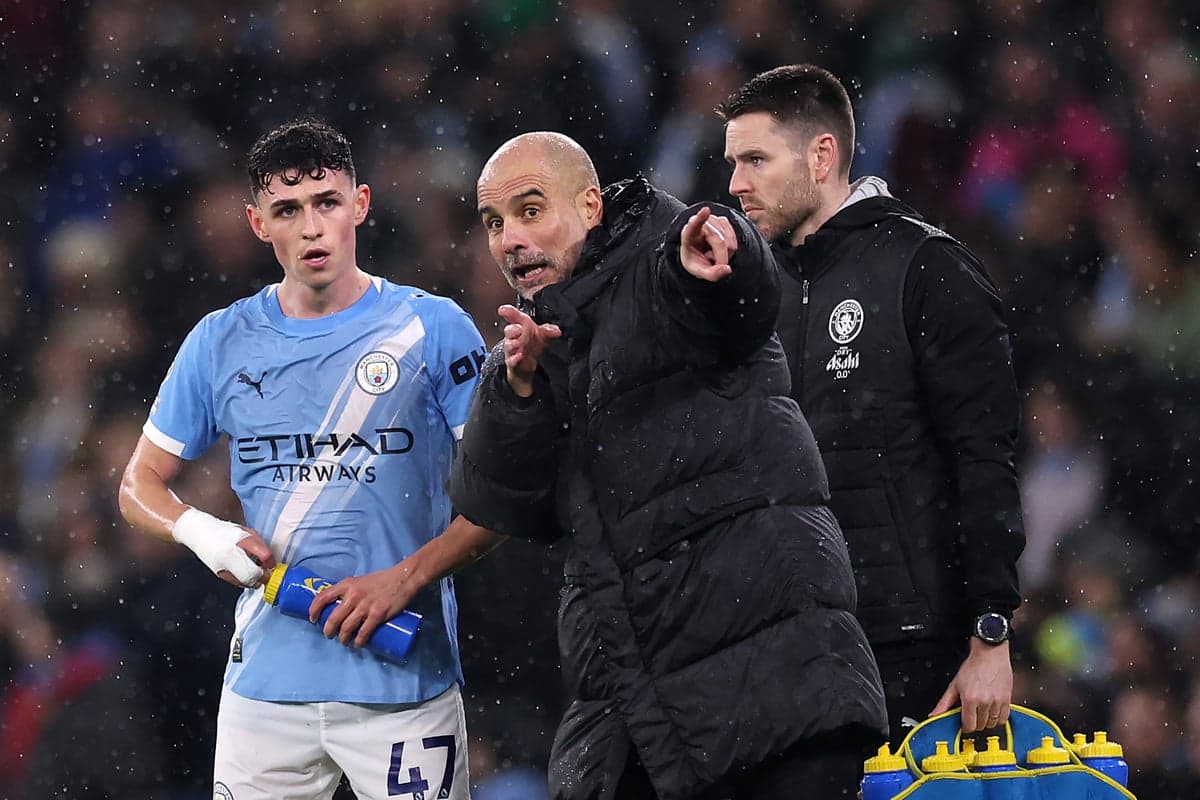 Pep Guardiola instructing player during match Pep Guardiola instructing player during match