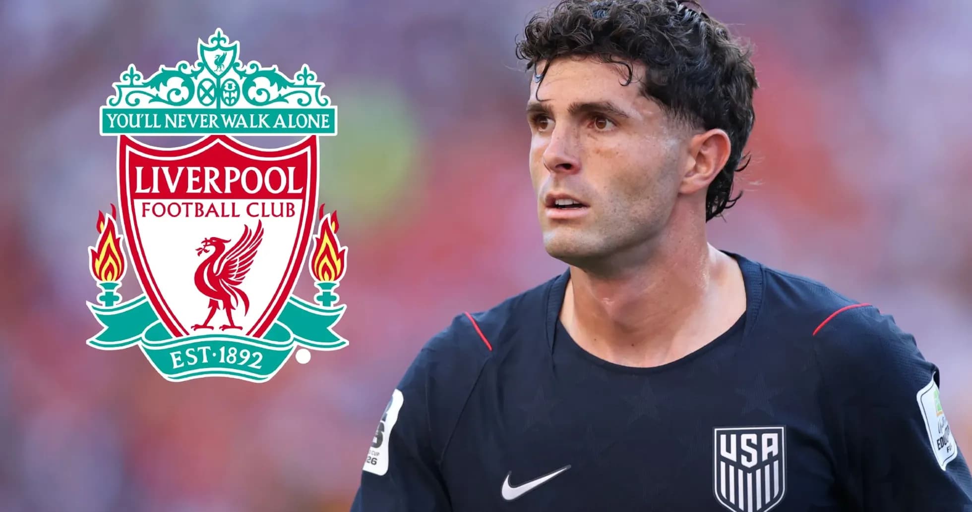 Player in USA kit with Liverpool logo background Player in USA kit with Liverpool logo background