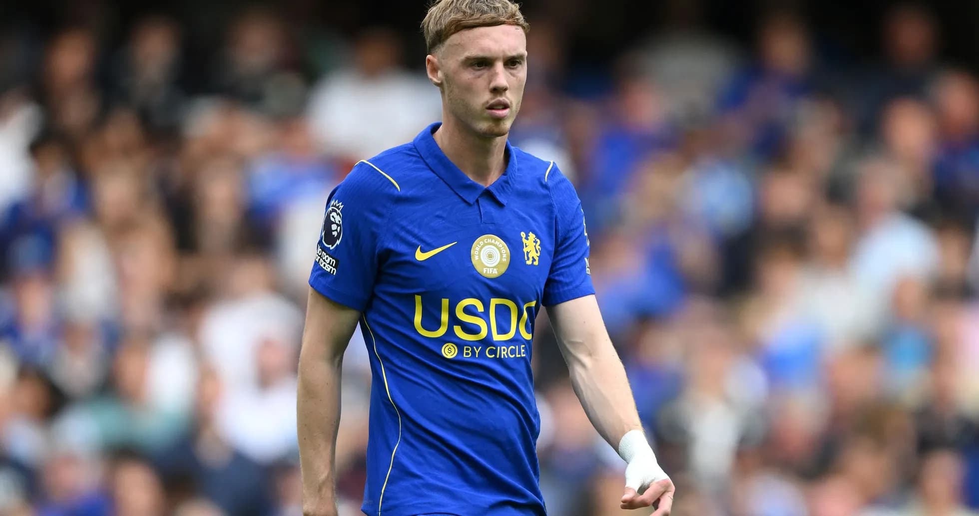 Player wearing blue Chelsea kit during match Player wearing blue Chelsea kit during match