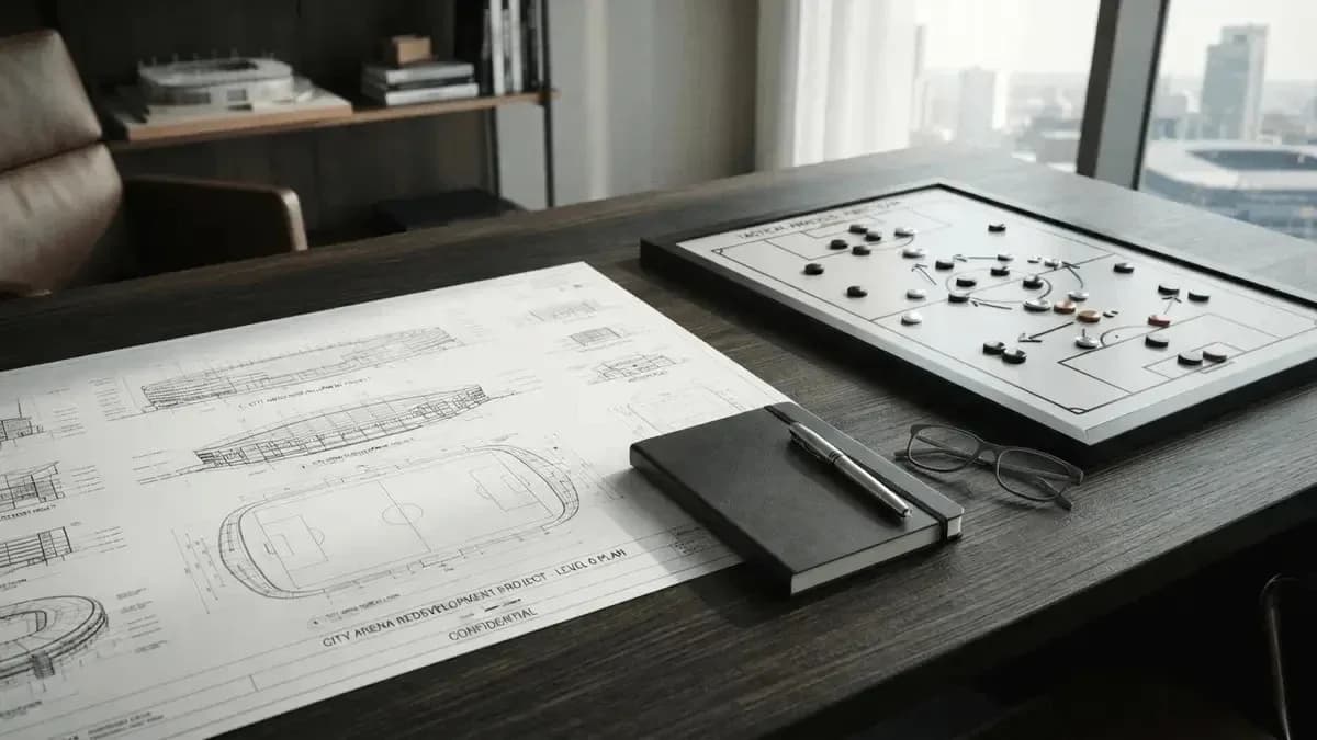 Tactical board and plans on a wooden table Tactical board and plans on a wooden table
