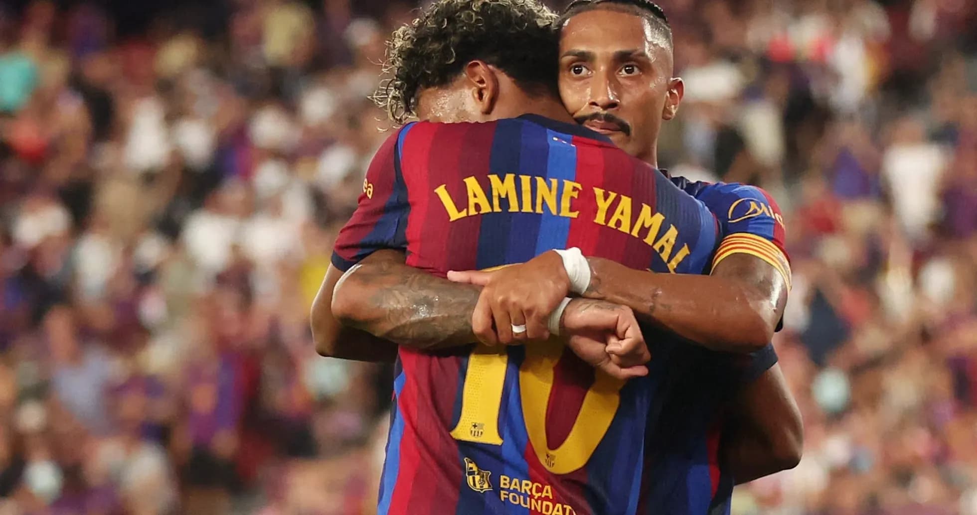 Barcelona players celebrating during a match Barcelona players celebrating during a match