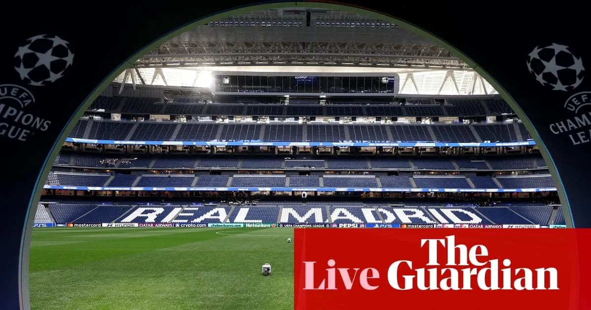 View of empty stadium with 'REAL MADRID' displayed View of empty stadium with 'REAL MADRID' displayed
