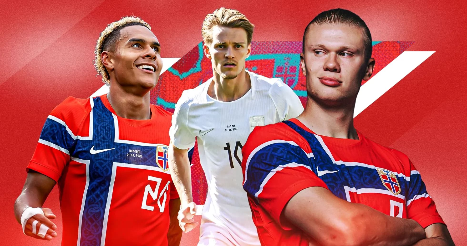 Three Norwegian football players in national team kits Three Norwegian football players in national team kits