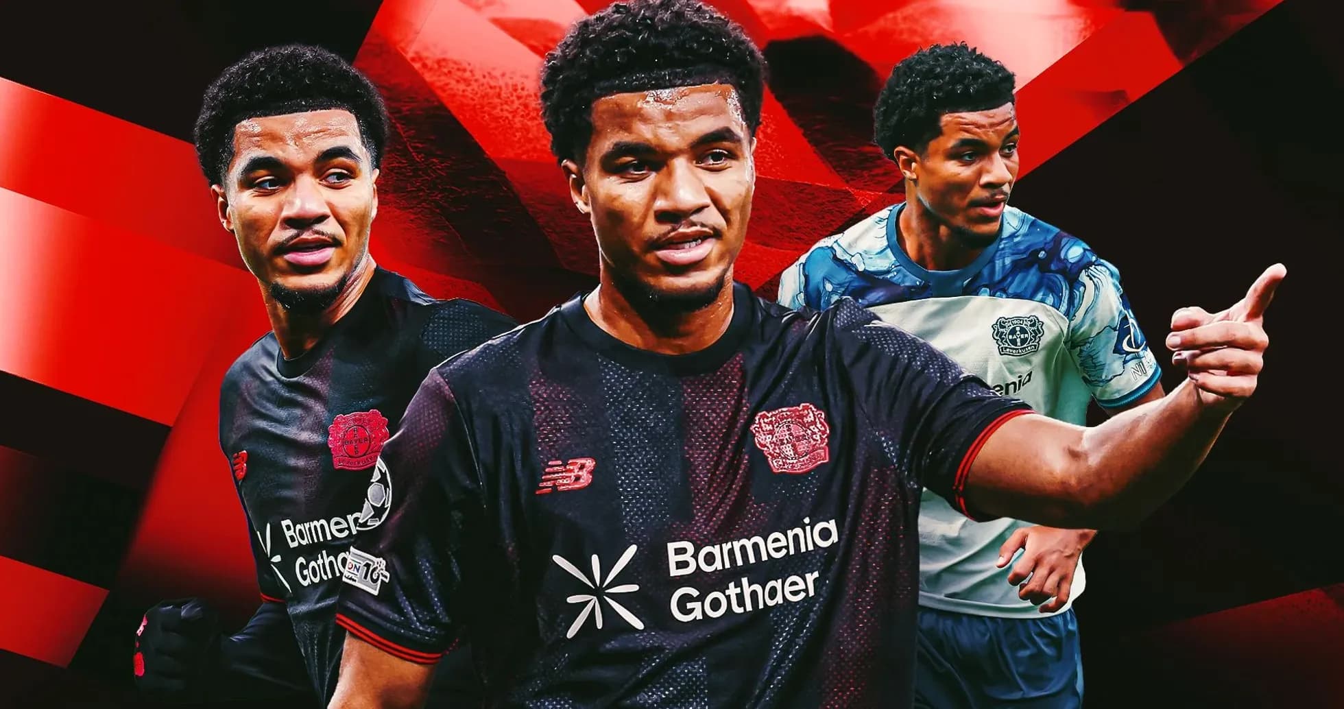 Player in multiple poses wearing Bayer Leverkusen kit Player in multiple poses wearing Bayer Leverkusen kit