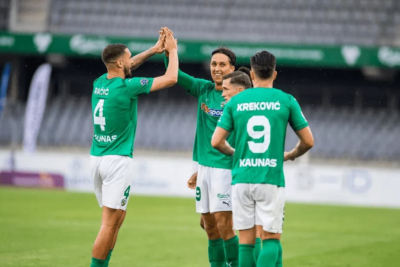 Kauno Žalgiris players celebrating a goal Kauno Žalgiris players celebrating a goal