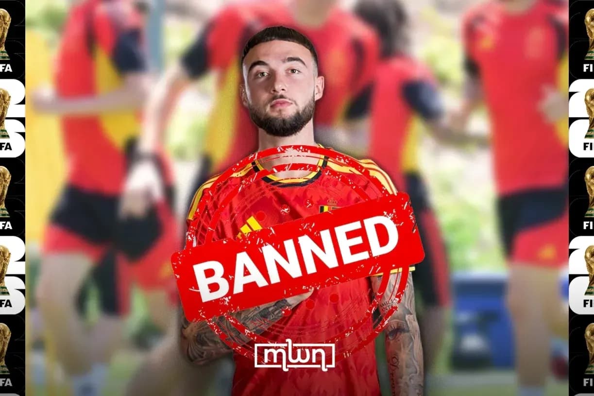 Player in Spain kit with 'BANNED' overlay Player in Spain kit with 'BANNED' overlay