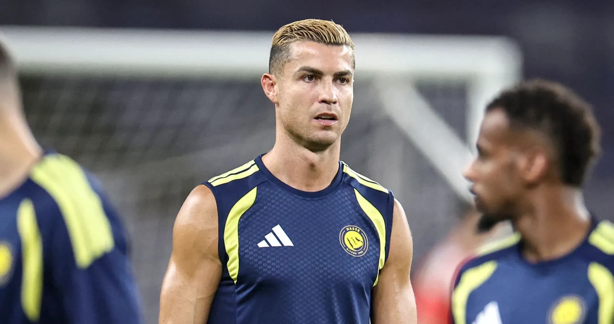 Cristiano Ronaldo training in team kit on pitch Cristiano Ronaldo training in team kit on pitch