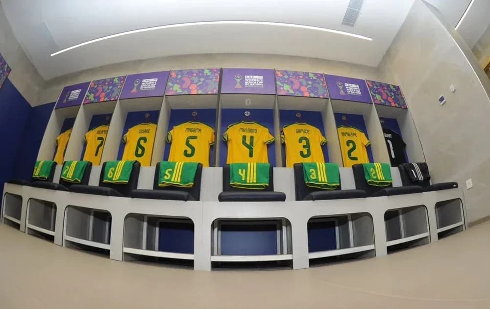 Soccer jerseys hanging in a locker room Soccer jerseys hanging in a locker room