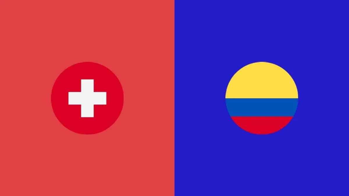 Flags of Switzerland and Colombia on colored backgrounds Flags of Switzerland and Colombia on colored backgrounds